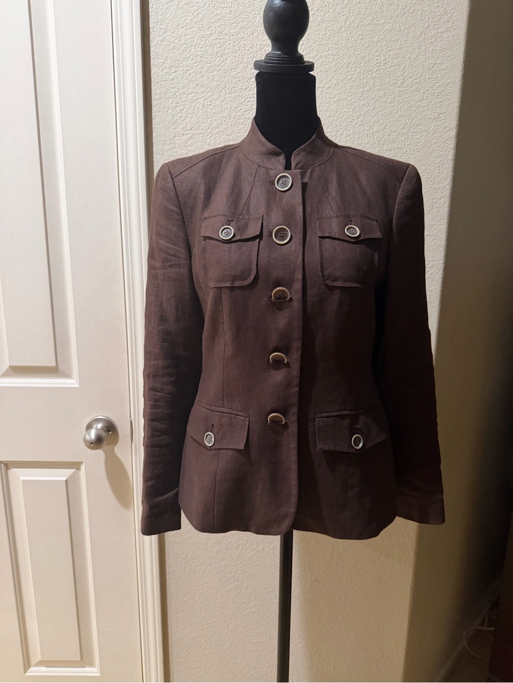 Style & Co. Brown Button-Front Military-Inspired Blazer